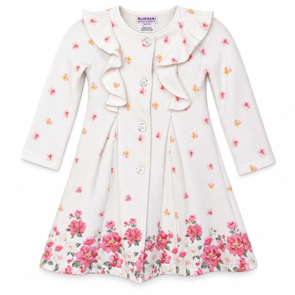 Blueberi Boulevard Girls 5T Floral Butterfly Coat Cottagecore Coquette Ruffle